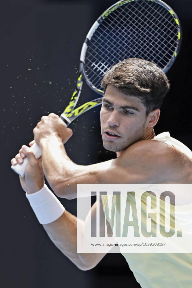 Tennis: Australian Open Carlos Alcaraz of Spain plays against Shang Juncheng of China in the third round of the men s singles at the Australian Open tennis tournament in Melbourne on Jan. 20, 2024. A14AA0002350951P