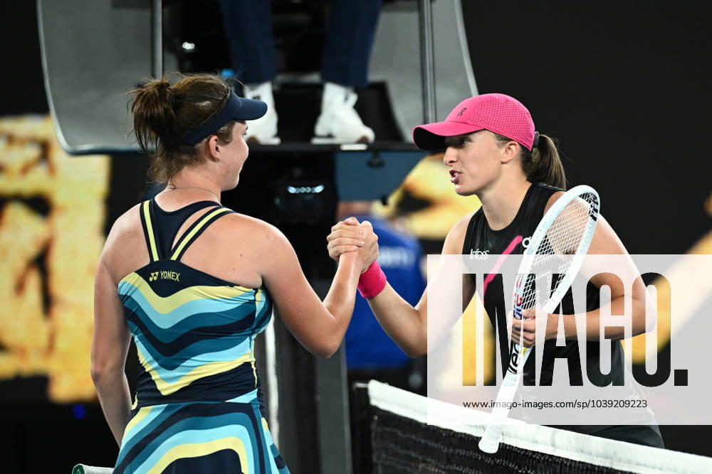 TENNIS AUSTRALIAN OPEN, Iga Swiatek of Poland congratulates Linda Noskova of Czech Republic on her 3rd round win on Day 7 of the 2024 Australian Open at Melbourne Park in Melbourne, Saturday, January 20, 2024. ( NO ARCHIVING, , NO USE IN BOOKS WITHOUT CONSENT MELBOURNE VICTORIA AUSTRALIA