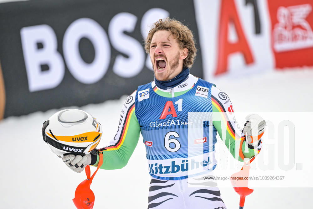 KW03 ALPINE SKIING - FIS WC Kitzbuehel KITZBUEHEL,AUSTRIA,21.JAN.24 - ALPINE SKIING - FIS World Cup, Hahnenkamm-race, slalom, men. Image shows the rejoicing of Linus Strasser (GER). GEPAxpictures xChristianxMoser