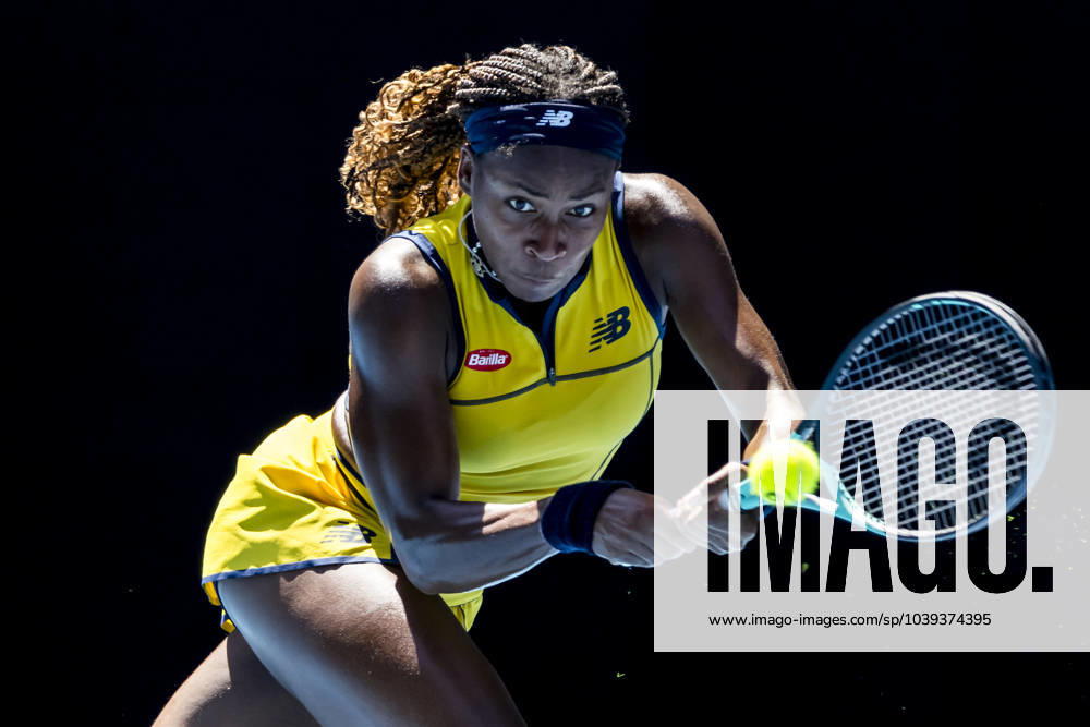 KW04 MELBOURNE, VIC - JANUARY 23: Coco Gauff of the United States of America in action during the Quarterfinals of the 2024 Australian Open on January 23 2024, at Melbourne Park in Melbourne, Australia. (Photo by Jason Heidrich Icon Sportswire) TENNIS: JAN 23 Australian Open Icon240123017