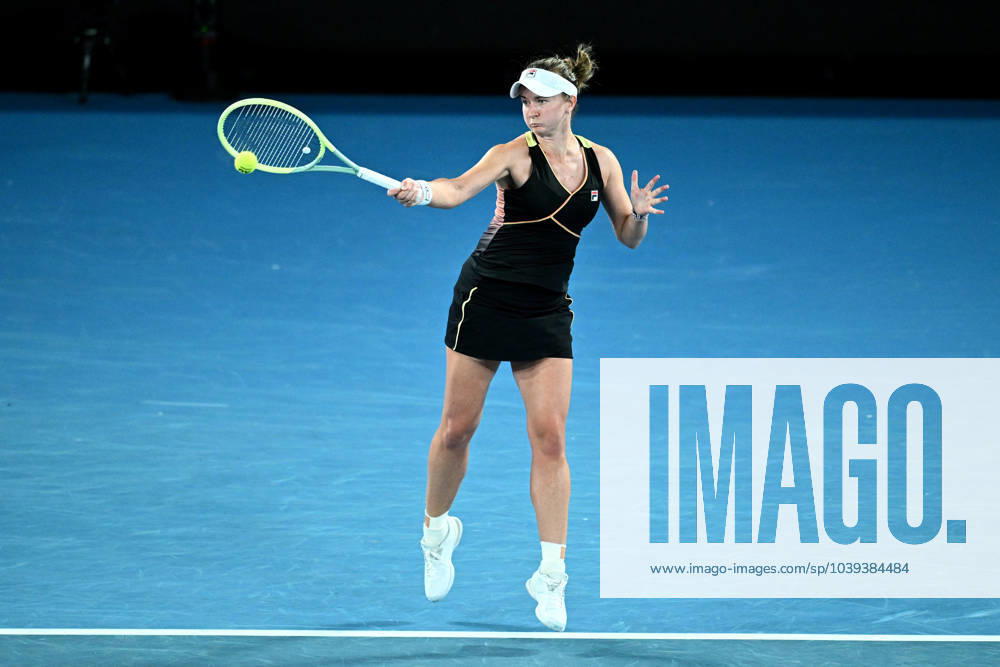 TENNIS AUSTRALIAN OPEN, Barbora Krejcikova of the Czech Republic plays a return shot during her quarter final match against Aryna Sabelenka of Belarus on Day 10 of the 2024 Australian Open at Melbourne Park in Melbourne, Tuesday, January 23, 2024. ( NO ARCHIVING, , NO USE IN BOOKS WITHOUT CONSENT MELBOURNE VICTORIA AUSTRALIA