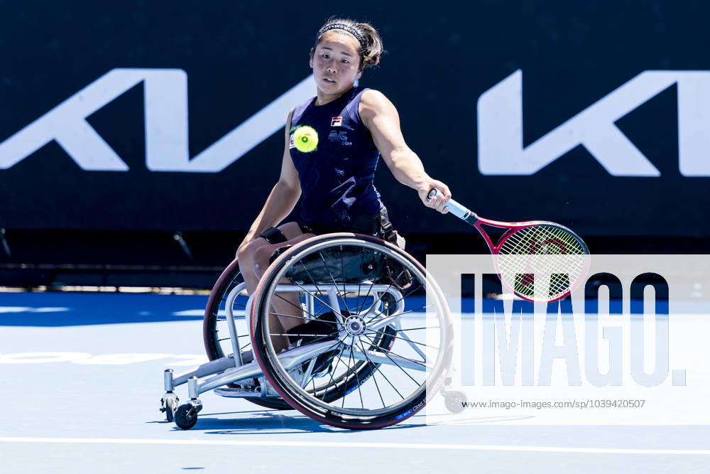 MELBOURNE, VIC - JANUARY 24: Yoi Kamiji of Japan in action during the Quarterfinals of the wheelchair event in the 2024 Australian Open on January 24 2024, at Melbourne Park in Melbourne, Australia. (Photo by Jason Heidrich Icon Sportswire) TENNIS: JAN 24 Australian Open Icon240124044