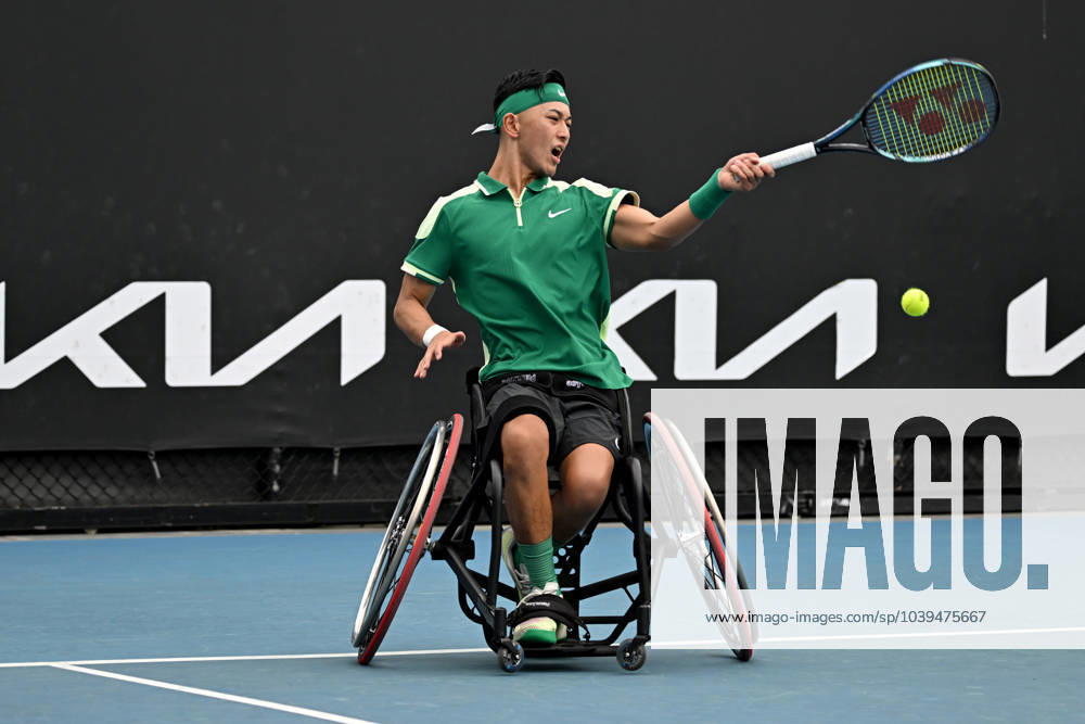 TENNIS AUSTRALIAN OPEN, Tokito Oda of Japan in action during his Men?s Wheelchair semifinal match against Gordon Reid of Untied Kingdom on Day 12 of the 2024 Australian Open at Melbourne Park in Melbourne, Thursday, January 25, 2024. ( NO ARCHIVING, , NO USE IN BOOKS WITHOUT CONSENT MELBOURNE VICTORIA AUSTRALIA