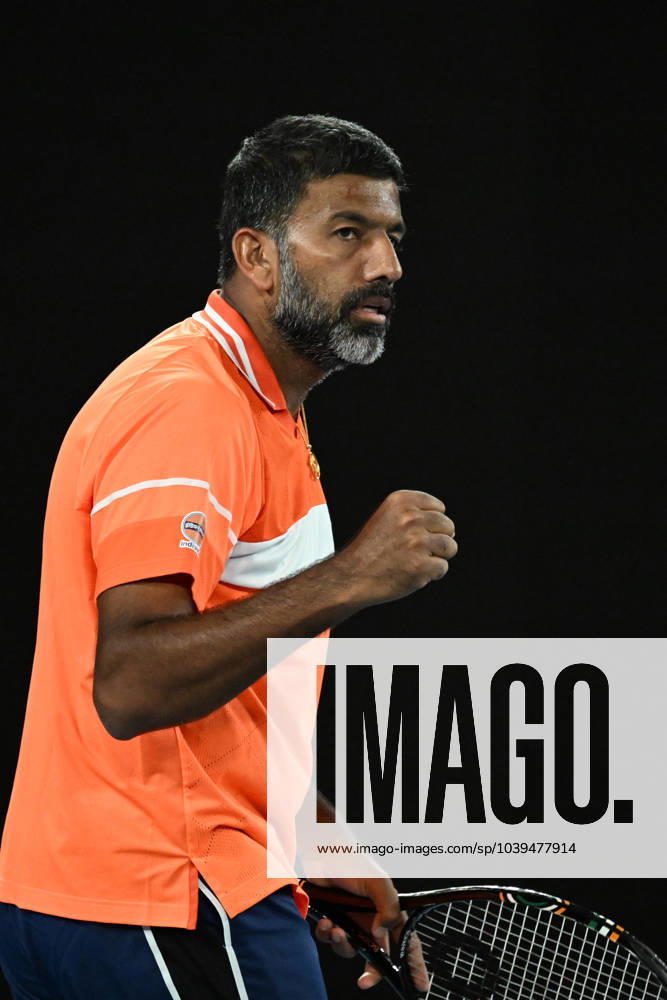 TENNIS AUSTRALIAN OPEN, Rohan Bopanna of India, the oldest playing at the Australian Open, partnering with Matthew Ebden of Australia during their Men?s Doubles semifnal against Tomas Machac of Czech Republic and Zhizhen Zhang of China on Day 12 of the 2024 Australian Open at Melbourne Park in Melbourne, Thursday, January 25, 2024. ( NO ARCHIVING, , NO USE IN BOOKS WITHOUT CONSENT MELBOURNE VICTORIA AUSTRALIA