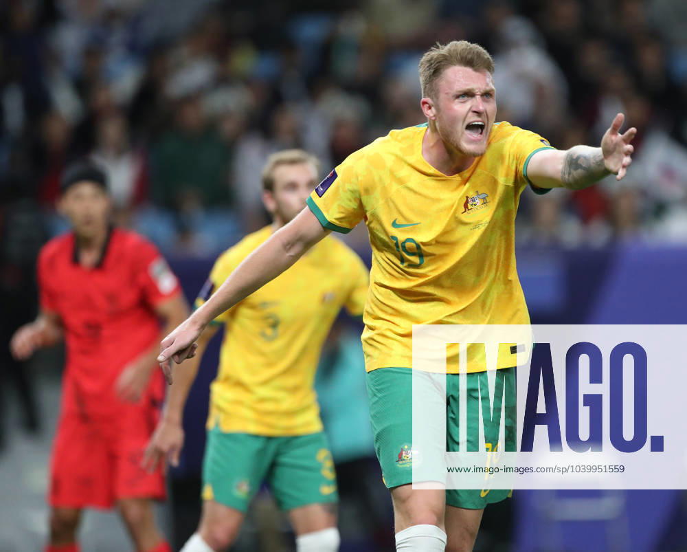 Harry Souttar of Australia directs his teammates during the AFC Asian Cup quarter final match between Australia and South Korea at Al Janoub Stadium on February 2, 2024 in Al Wakrah, Qatar. SPO
