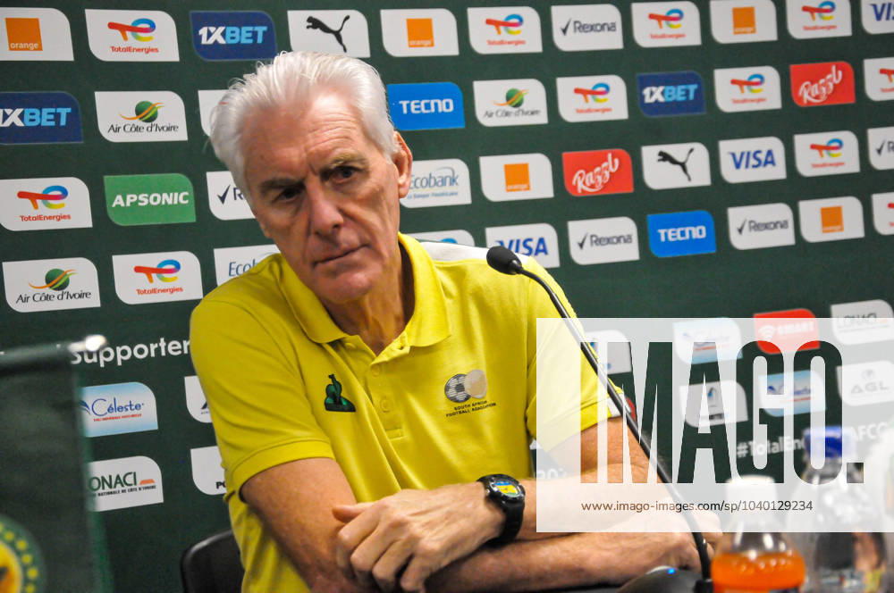 BOUAKE, COTE D IVOiRE - FEBRUARY 6; Coach Hugo Broos of South Africa during the TotalEnergies Caf Africa Cup of Nations (Afcon 2023) press conference, PK, Pressekonferenz in preperation for Nigeria and South Africa at Stade de la Paix on February 6, 2024 in Bouake, Cote d Ivore. Photo by Ganiyu Yusuf