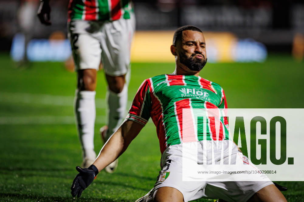 Aloisio celebrates after scoring goal during Liga Portugal 23 24 game between CF Estrela Amadora and Portimonense SC at Estadio Jose Gomes, Amadora, Lisbon, Portugal. (Maciej Rogowski) Lisbon Estadio Jose Gomes Portugal