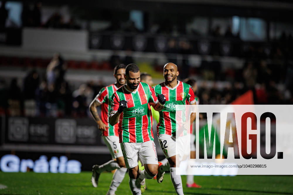Aloisio celebrates after scoring goal during Liga Portugal 23 24 game between CF Estrela Amadora and Portimonense SC at Estadio Jose Gomes, Amadora, Lisbon, Portugal. (Maciej Rogowski) Lisbon Estadio Jose Gomes Portugal