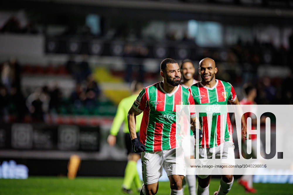 Aloisio celebrates after scoring goal during Liga Portugal 23 24 game between CF Estrela Amadora and Portimonense SC at Estadio Jose Gomes, Amadora, Lisbon, Portugal. (Maciej Rogowski) Lisbon Estadio Jose Gomes Portugal