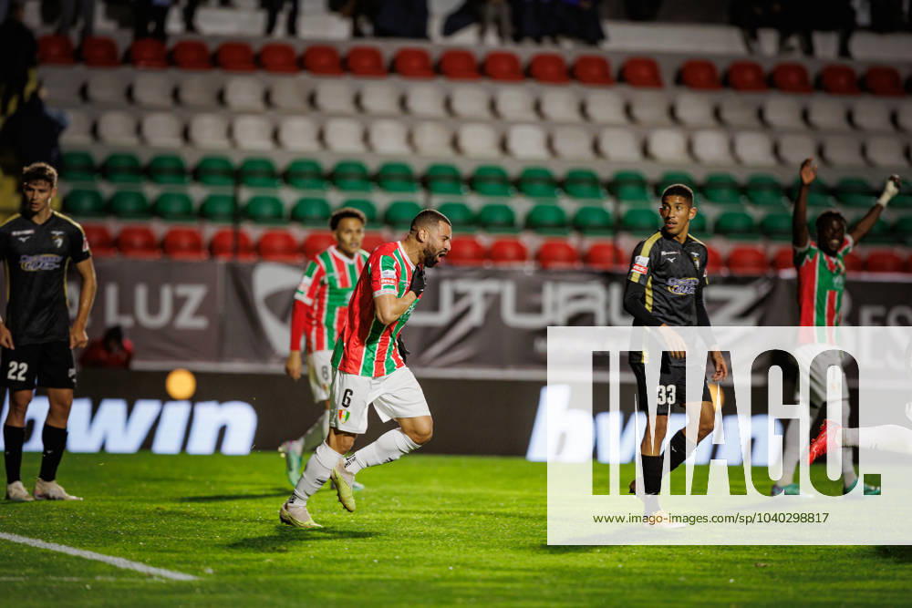 Aloisio celebrates after scoring goal during Liga Portugal 23 24 game between CF Estrela Amadora and Portimonense SC at Estadio Jose Gomes, Amadora, Lisbon, Portugal. (Maciej Rogowski) Lisbon Estadio Jose Gomes Portugal
