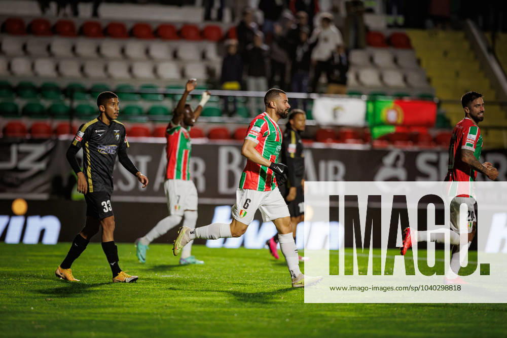 Aloisio celebrates after scoring goal during Liga Portugal 23 24 game between CF Estrela Amadora and Portimonense SC at Estadio Jose Gomes, Amadora, Lisbon, Portugal. (Maciej Rogowski) Lisbon Estadio Jose Gomes Portugal