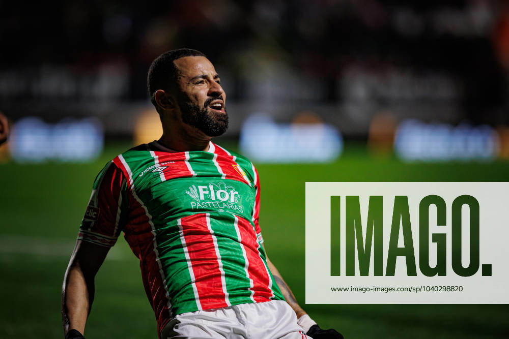 Aloisio celebrates after scoring goal during Liga Portugal 23 24 game between CF Estrela Amadora and Portimonense SC at Estadio Jose Gomes, Amadora, Lisbon, Portugal. (Maciej Rogowski) Lisbon Estadio Jose Gomes Portugal