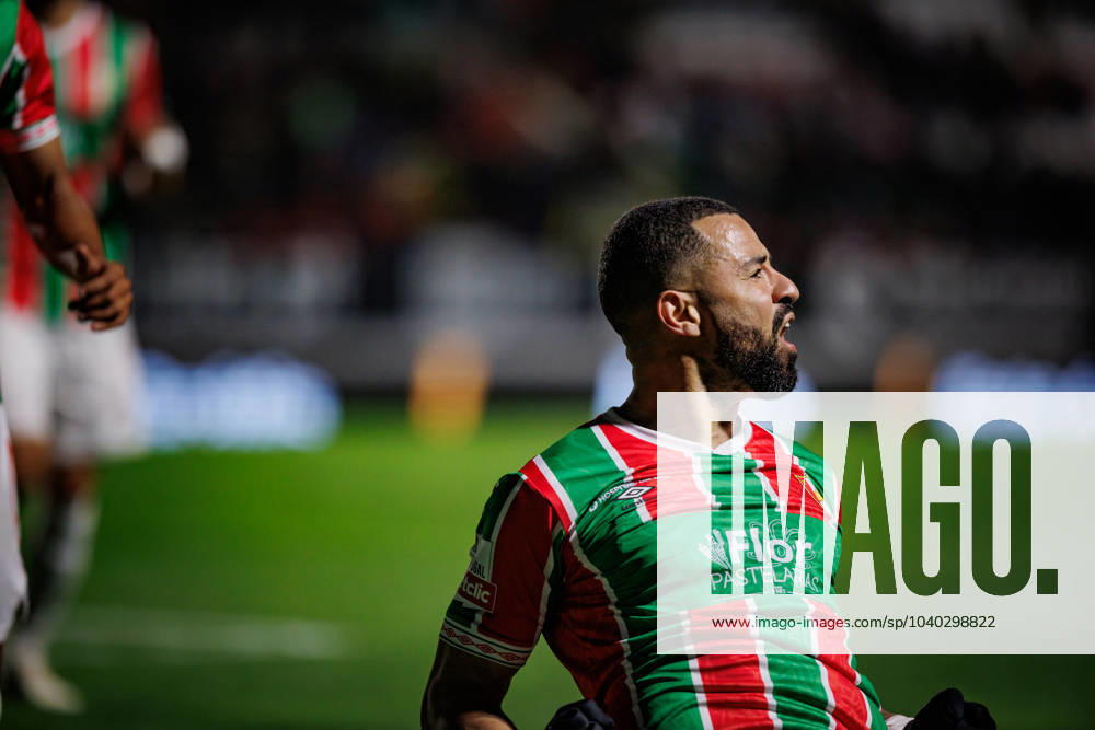 Aloisio celebrates after scoring goal during Liga Portugal 23 24 game between CF Estrela Amadora and Portimonense SC at Estadio Jose Gomes, Amadora, Lisbon, Portugal. (Maciej Rogowski) Lisbon Estadio Jose Gomes Portugal