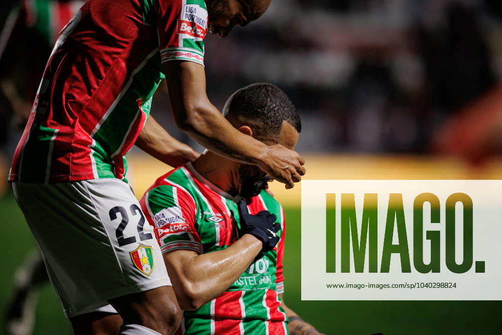 Aloisio celebrates after scoring goal during Liga Portugal 23 24 game between CF Estrela Amadora and Portimonense SC at Estadio Jose Gomes, Amadora, Lisbon, Portugal. (Maciej Rogowski) Lisbon Estadio Jose Gomes Portugal
