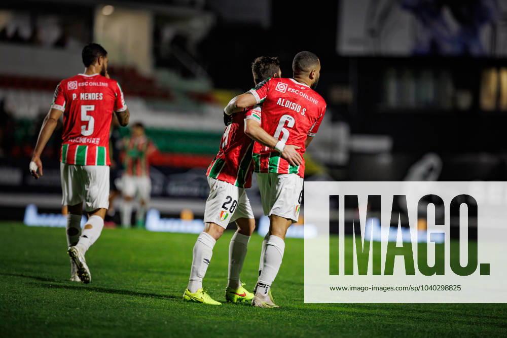 Aloisio celebrates after scoring goal during Liga Portugal 23 24 game between CF Estrela Amadora and Portimonense SC at Estadio Jose Gomes, Amadora, Lisbon, Portugal. (Maciej Rogowski) Lisbon Estadio Jose Gomes Portugal