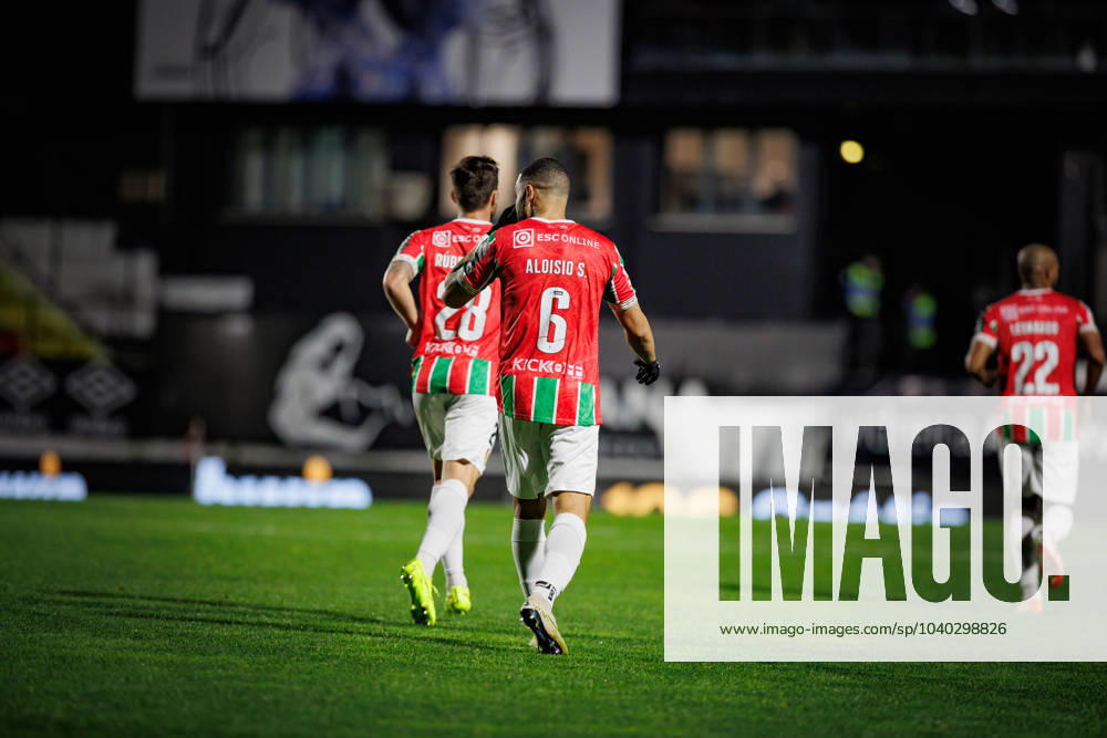 Aloisio celebrates after scoring goal during Liga Portugal 23 24 game between CF Estrela Amadora and Portimonense SC at Estadio Jose Gomes, Amadora, Lisbon, Portugal. (Maciej Rogowski) Lisbon Estadio Jose Gomes Portugal