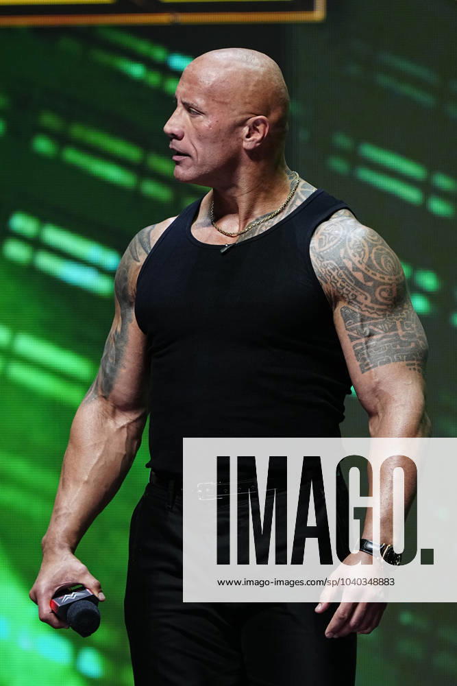 LAS VEGAS, NV - FEBRUARY 08: Dwayne The Rock Johnson, Ten-Time WWE World Champion during the WWE Wrestlemania XL Kickoff on February 08, 2024, at T-Mobile Arena in Las Vegas, NV. (Photo by Louis Grasse PXimages Icon Sportswire) WRESTLING: FEB 08 Wrestlemania XL Kickoff Icon2402087292
