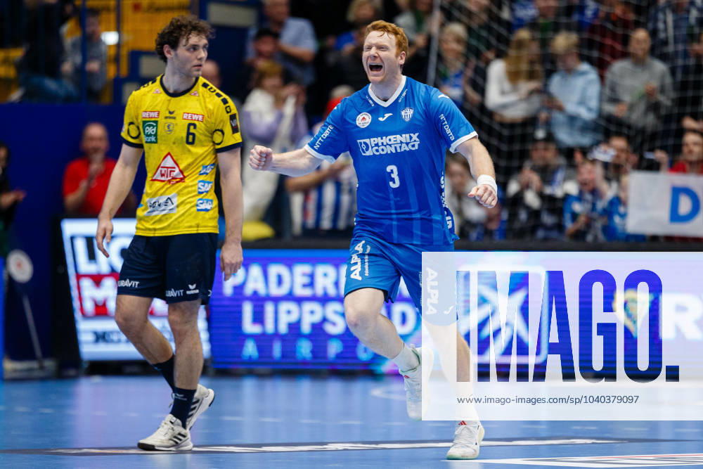 Nicolai Theilinger TBV Lemgo Lippe, 03 cheers after scoring , Goal Goal celebration Joy Mood Emotion GER, TBV Lemgo Lippe vs Rhein Neckar Loewen, Handball, 1 Bundesliga, 21 Matchday, Season 2023 2024, 11 02 2024 GER, TBV Lemgo Lippe vs Rhein Neckar Loewen, Handball, 1 Bundesliga, 21 Matchday, Season 2023 2024, 11 02 2024 Lemgo