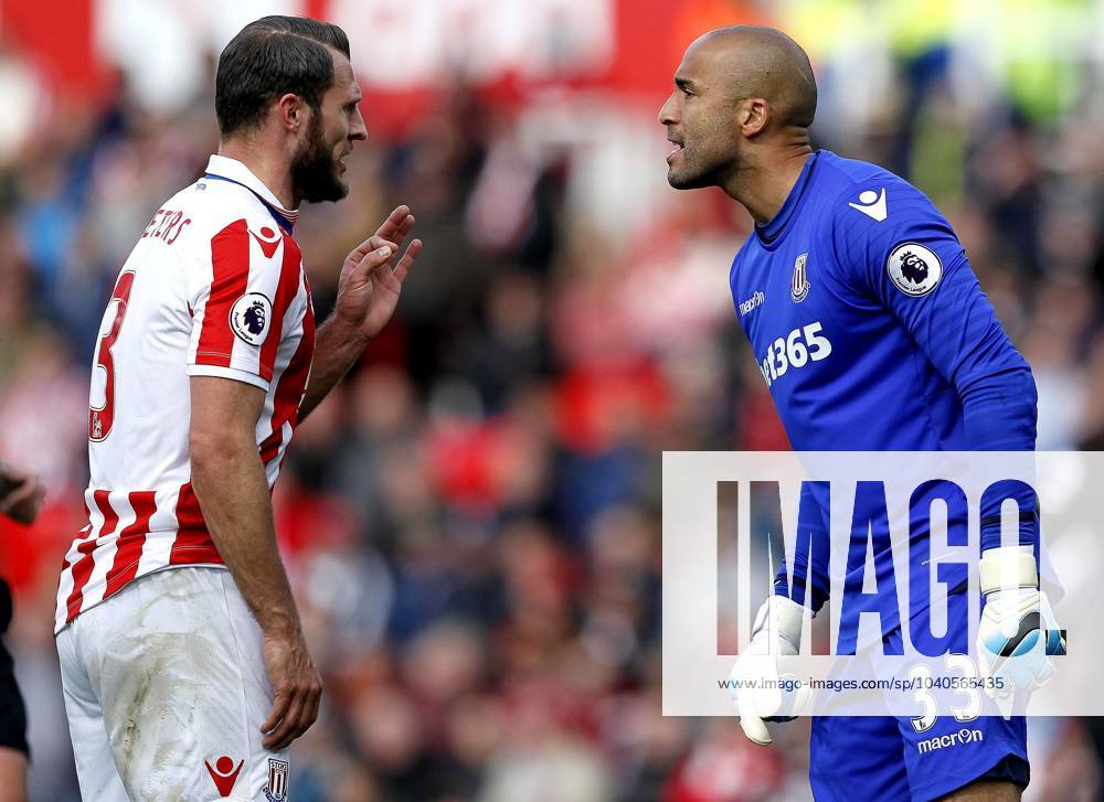 Stoke City v Hull City, Stoke, UK - 15 Apr 2017 Mandatory Credit: Photo by Steve Bond PPAUK (8611861k) Stoke City keeper Lee Grant argues with Stoke City player Erik Pieters during the Premier League Match between Stoke City and Hull City at Bet365 Stadium, Stoke on April 15 Stoke City v Hull City, Stoke, UK - 15 Apr 2017