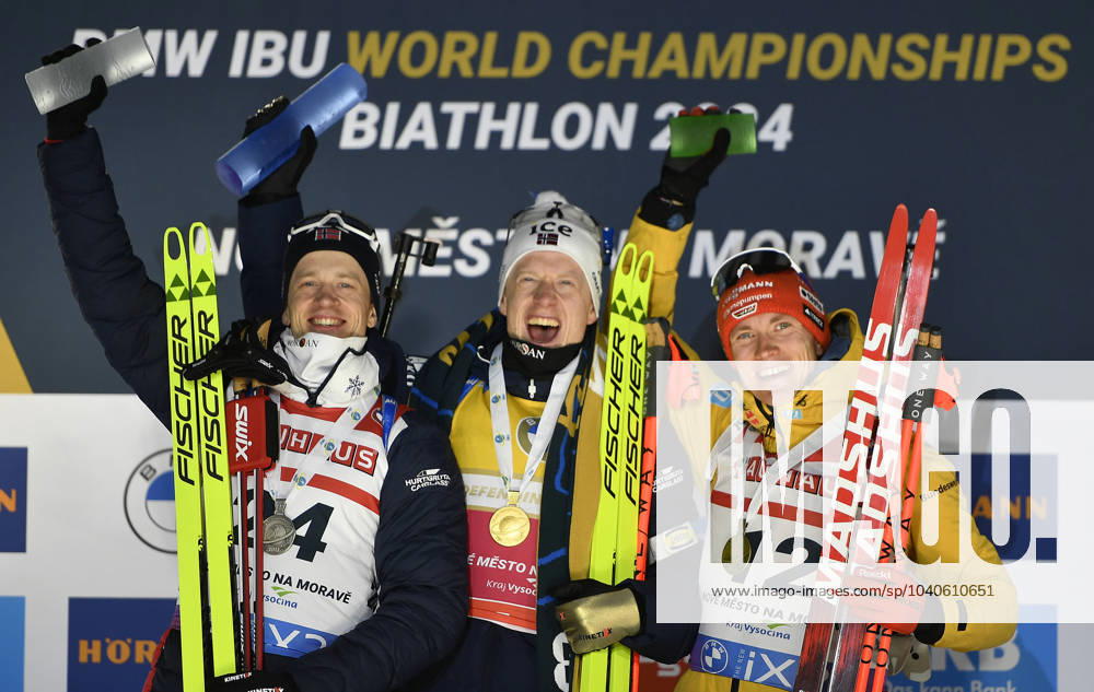 KW07 Johannes Thingnes Bo of Norway won men s individual race (20 km) at Biathlon World Championship, WM, Weltmeisterschaft in Nove Mesto na Morave, followed by his brother Tarjei and third German Benedikt Doll, Czech Republic, February 14, 2024. (CTKxPhoto LubosxPavlicek) CTKPhotoP2024021408806 CTKPhotoP2024021408806