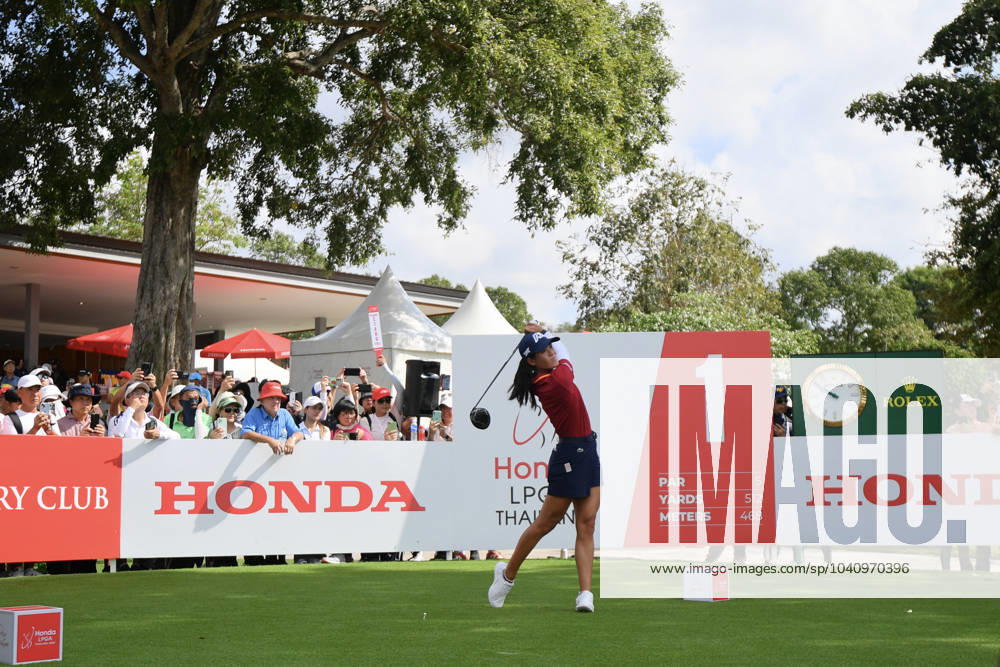 Honda LPGA, Golf Damen Thailand 2024 Celine Boutier of France is playing her tee shot during the first round of the Honda LPGA Thailand 2024 at Siam Country Club Old Course in Chonburi, Thailand, on February 22, 2024. Chonburi Thailand