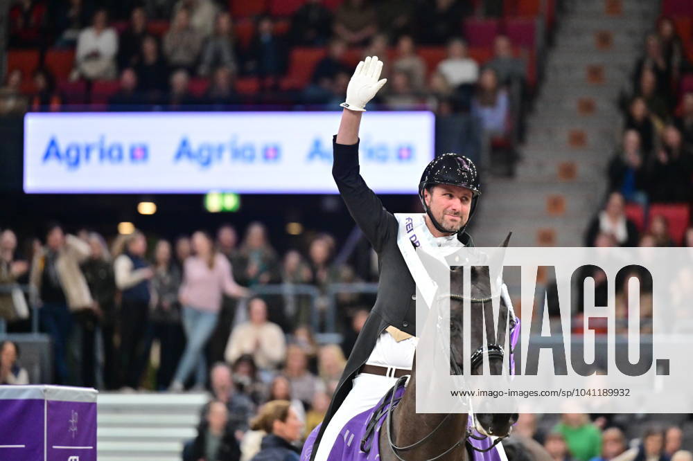 GÖTEBORG, SWEDEN 20240224 Domien Michiels, Belgium, on the horse Intermezzo van het Meerdaalhof won the dressage Grand Prix Freestyle at the Gothenburg Horse Show on Saturday GÖTEBORG SWEDEN
