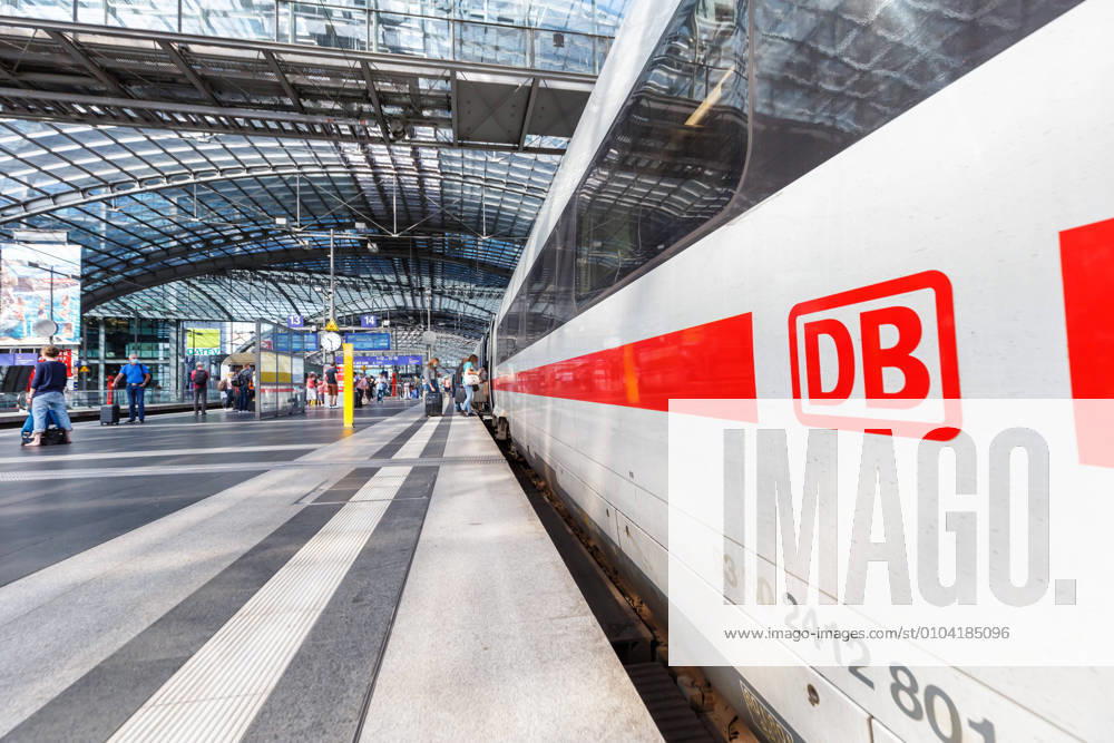 DB Logo Deutsche Bahn ICE 4 train at Berlin Hauptbahnhof Hbf in Germany Berlin, Germany 20 August 2020 DB Logo Deutsche Bahn ICE 4 train at Berlin Hauptbahnhof Hbf in Germany