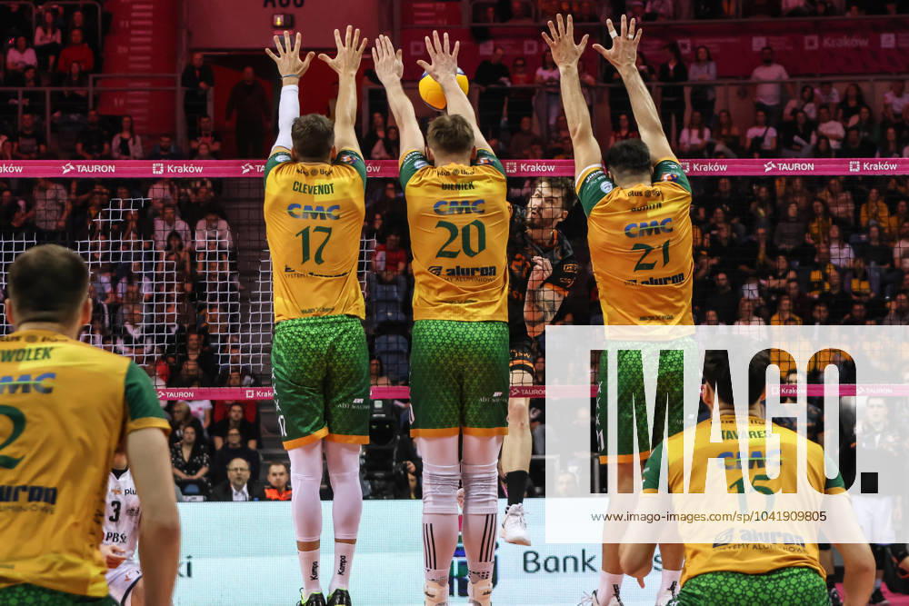 Tauron Polish Mens Volleyball Cup 2024 - final - Jastrzebski Wegiel vs Aluron CMC Warta Zawiercie 03.03.2024 Krakow (Cracow) Poland, Voleyball (siatkowka), Tauron Polish Mens Volleyball Cup - final (TAURON Puchar Polski Mezczyzn 2024), Sezon (Season) 2024, Jastrzebski Wegiel - Aluron CMC Warta Zawiercie op: Trevor Clevenot, Mateusz Bieniek, Karol Butryn