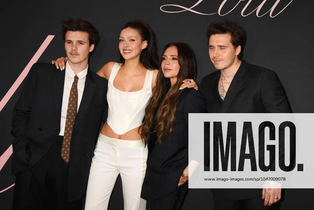 Premiere Of Lola - Arrivals LOS ANGELES, CALIFORNIA - FEBRUARY 03: (L-R) Cruz Beckham, Nicola Peltz Beckham, Victoria Beckham and Brooklyn Peltz Beckham arrive at the Premiere Of Lola at Regency Bruin Theatre on February 03, 2024 in Los Angeles, California., Credit:Jeffrey Mayer Avalon United States, CA, Los Angeles, Regency Bruin Theatre