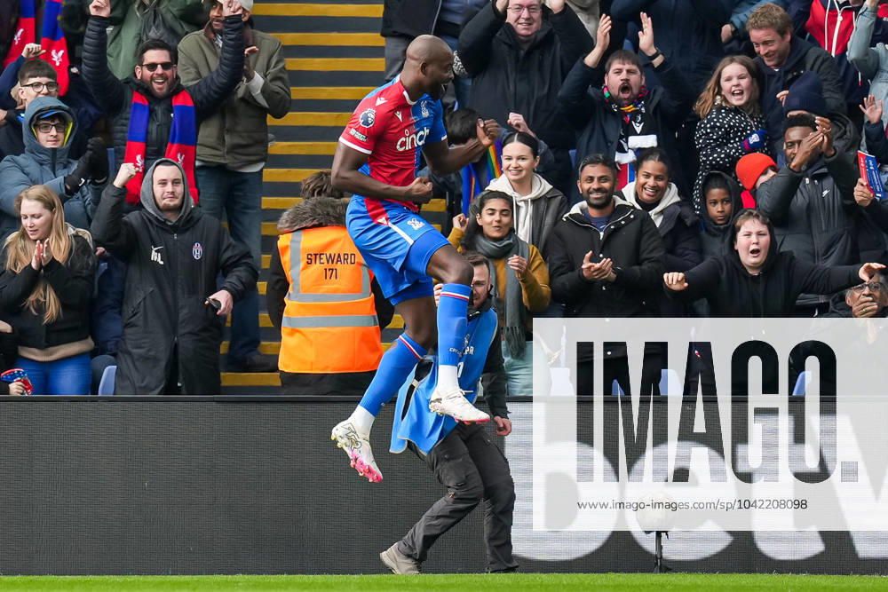 Jean-Philippe Mateta (14) of Crystal Palace celebrates after he scores the opening goal during the Premier League match between Crystal Palace and Luton Town at Selhurst Park, London, England on 9 March 2024.