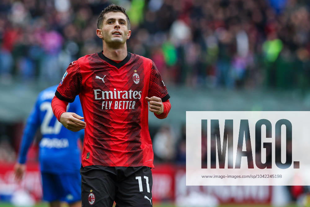 Christian Pulisic of AC Milan celebrates after scoring a goal during Serie A 2023 24 football match between AC Milan and Empoli FC at San Siro Stadium, Milan, Italy on March 10, 2024 - Milan Stadio San Siro Milan Italy