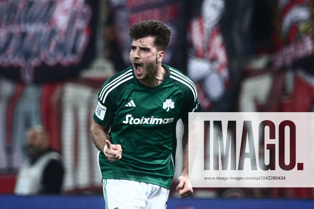 Fotis Ioannidis of Panathinaikos FC celebrates during the SuperLeague regular season soccer match between Olympiacos FC and Panathinaikos FC held in G.Karaiskakis Stadium in Piraeus, Greece, 10 March 2024. IMAGO ONE INCH PRODUCTIONS PIRAEUS Greece