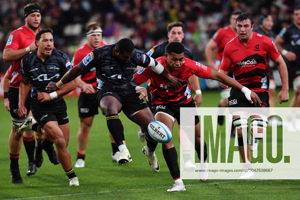 Super Rugby Pacific Round Four- Crusaders And Hurricanes Players are competing for the ball during the round four Super Rugby Pacific match between the Crusaders and the Hurricanes at Apollo Projects Stadium in Christchurch, New Zealand, on March 15, 2024. Christchurch New Zealand