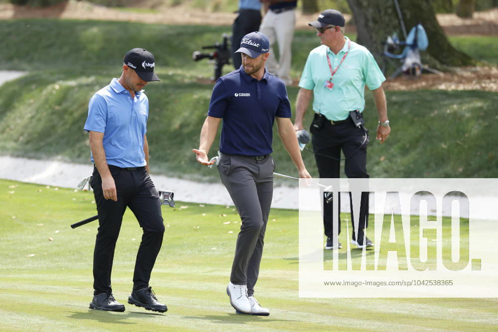 PONTE VEDRA BEACH, FL - MARCH 15: PGA, Golf Herren golfer Wyndham Clark and Brian Harman walk the 9th hole during The Players Championship on March 15, 2024, at TPC Sawgrass in Ponte Vedra Beach, Florida. (Photo by Brian Spurlock Icon Sportswire) GOLF: MAR 15 PGA THE PLAYERS Championship Icon2403157