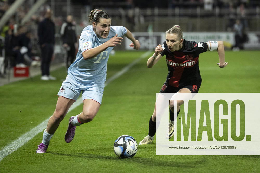 GOOGLE PIXEL Frauen Bundesliga Bayer 04 Leverkusen 1 FC Köln 18 03 2024 Carlotta Wamser 1 FC Köln, 30 in duel with Elisa Senss Bayer 04 Leverkusen,6 Leverkusen, 18 03 2024 16 Matchday of the GOOGLE PIXEL Frauen Bundesliga Bayer 04 Leverkusen 1 FC Köln, Ulrich Haberland Stadion, Leverkusen The DFL regulations prohibit the use of photographs as image sequences and or quasi videos
