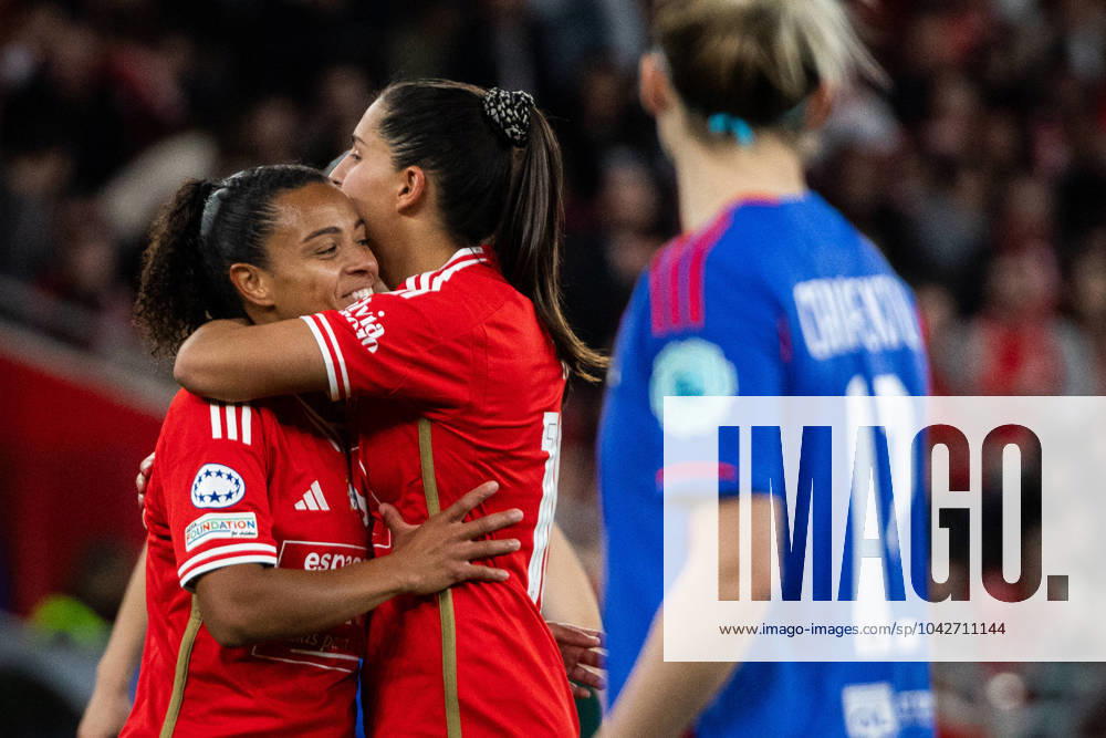 Lisbon, Portugal, March 19 2024: Marie Alidou (2 SL Benfica) and Francisca Nazareth (10 SL Benfica) during the UEFA Womens Champions League game between SL Benfica and Olympique Lyonnais at Estadio do Lisboa e Benfica in Lisbon, Portugal. (Pedro Porru SPP)