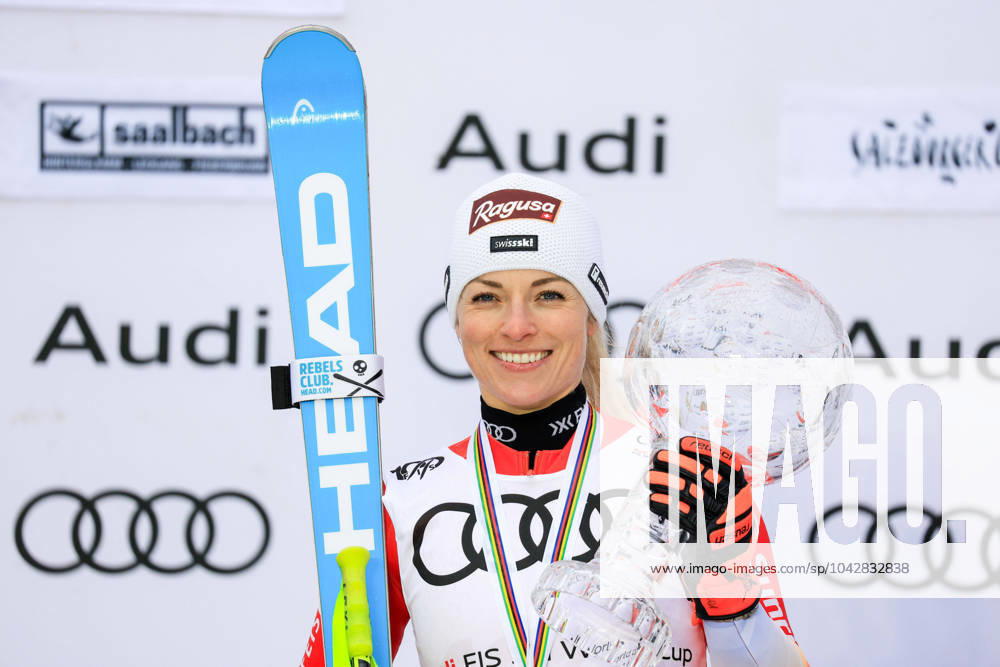 KW12 ALPINE SKIING - FIS WC Final Saalbach SAALBACH,AUSTRIA,23.MAR.24 - ALPINE SKIING - FIS World Cup Final, award ceremony for the Overall Cup Ladies. Image shows Lara Gut-Behrami (SUI). Keywords: crystal globe. GEPAxpictures Buehner-Wei