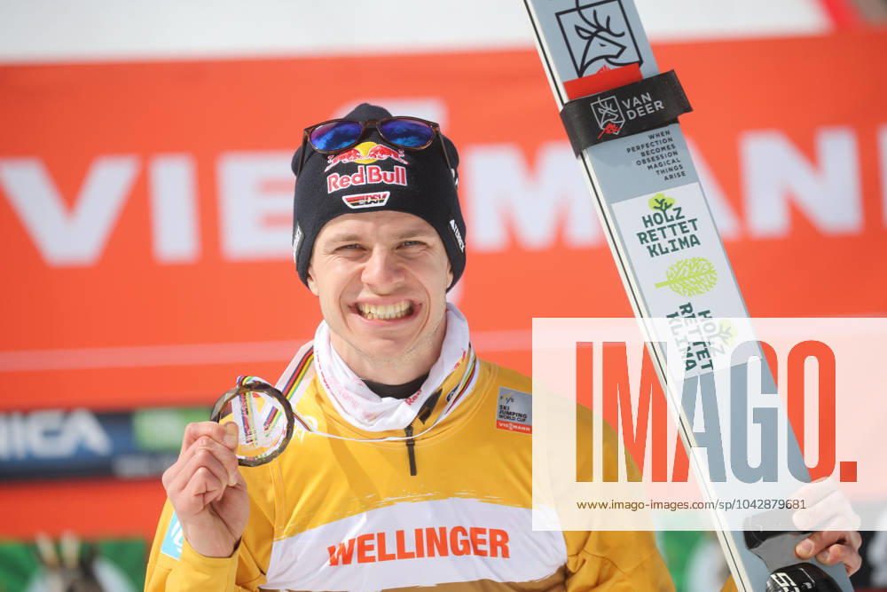 KW12 SKI FLYING - FIS WC Planica PLANICA,SLOVENIA,24.MAR.24 - NORDIC SKIING, Ski jumping, Skispringen, Ski, nordisch SKI FLYING - FIS World Cup, award ceremony for the Overall Ski Jumping World Cup Men. Image shows the rejoicing of Andreas Wellinger (GER). GEPAxpictures Klansek