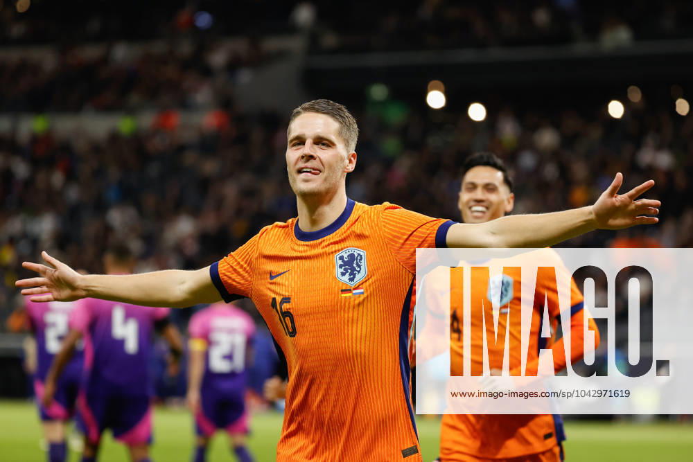 In the picture Celebration after the goal to 0 1 by Goalscorer Joey Veerman Netherlands, 16 26 03 2024, Germany vs Netherlands, Friendly match, Germany, Frankfurt am Main, Deutsche Bank Park,