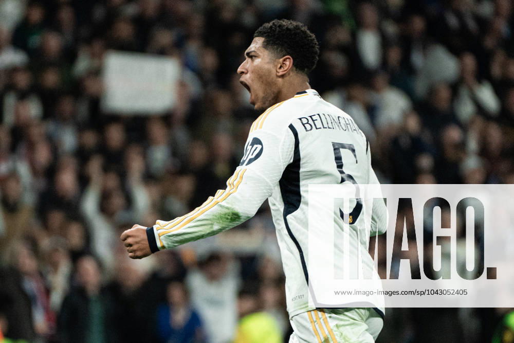 Real Madrid CF v RB Leipzig - Champions League MADRID, SPAIN, MARCH 6: Jude Bellingham of Real Madrid CF celebrating his assist during the 2st leg Champions League round of 16 match between Real Madrid CF and RB Leipzig at Estadio Santiago Bernabeu on March 06, 2024 in Madrid, Spain. Madrid Santiago Bernabeu Madrid Spain