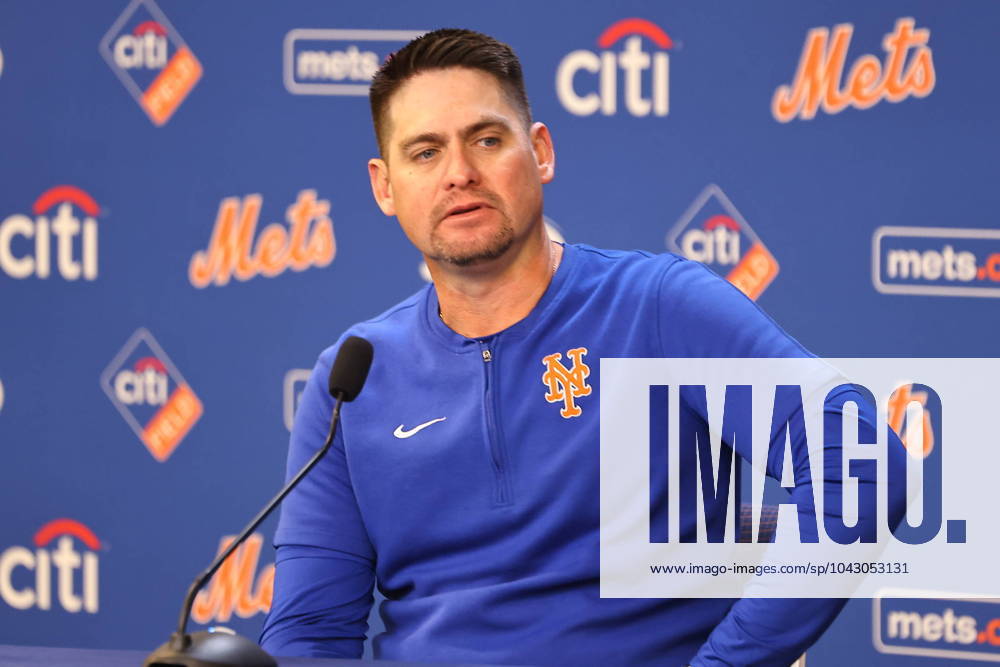 Mets Opening Day press conference, PK, Pressekonferenz New York Mets manager Carlos Mendoza is speaking to the media before the start of the opening day MLB, Baseball Herren, USA baseball game against the Milwaukee Brewers at Citi Field in New York City, New York, on March 29, 2024. New York New York United States