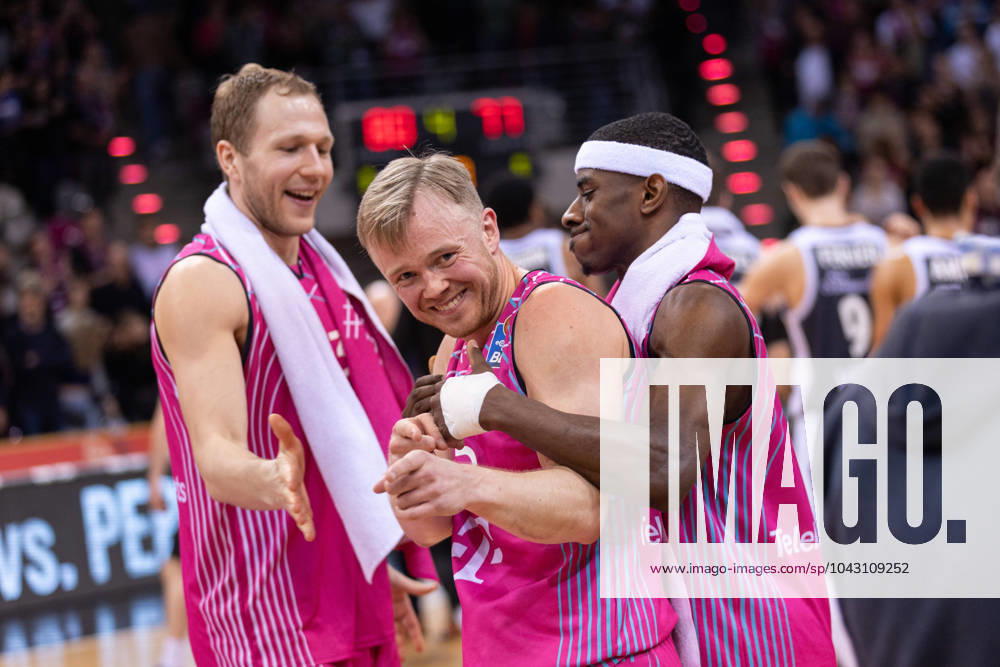 Christian Sengfelder, Harald Frey, Glynn Watson Telekom Baskets Bonn after victory against RASTA Vechta BBL Season 2023 2024 26 Matchday