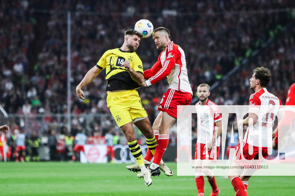Sport, Football, Bundesliga Season 2023 24 27 Matchday FC Bayern Munich Borussia Dortmund 30 03 2024, Allianz Arena Niclas Füllkrug Borussia Dortmund, 14 Eric Dier FC Bayern Munich, 15 Munich Allianz Arena Bayern Germany