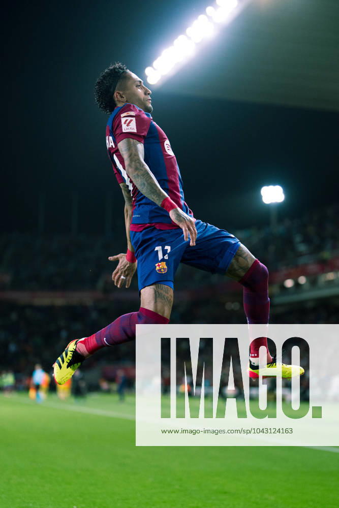 (240331) -- BARCELONA, March 31, 2024 -- FC Barcelona, Barca s Raphinha celebrates his goal during the Spanish league (La Liga) football match between FC Barcelona and Las Palmas in Barcelona, Spain, March 30, 2024. (Photo by Xinhua) (SP)SPAIN-BARCELONA-FOOTBALL-LA LIGA-BARCELONA VS LAS PALMAS JoanxGosa