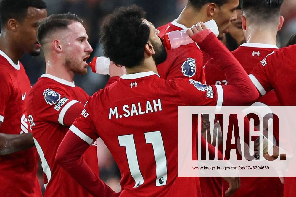 Mohamed Salah of Liverpool and their Liverpool teammates take a break for Iftar to allow players to break their fast during Ramadan Liverpool v Sheffield United, Premier League, Football, Anfield, Liverpool, UK - 04 Apr 2024