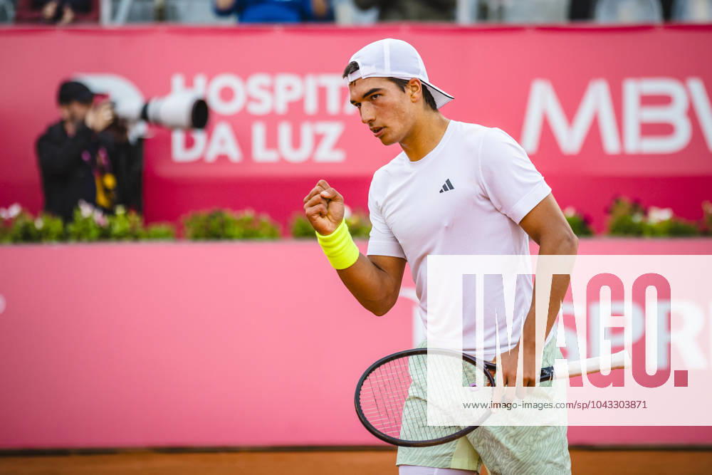Henrique Rocha from Portugal in action during the match between Henrique Rocha from Portugal and Gael Monfils from France for the Qualifying round of the Millennium Estoril Open ATP, Tennis Herren 250 tennis tournament 2024 at Clube de Tenis do Estoril. Gael win against Henrique 7-5, 7-5 Estoril Portugal - ZUMAs197 20240403_aaa_s197_217