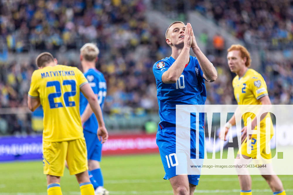 WROCLAW 26.03.2024 FINALOWY MECZ BARAZOWY ELIMINACJE DO MISTRZOSTW EUROPY 2024: UKRAINA - ISLANDIA --- UEFA EURO, EM, Europameisterschaft,Fussball 2024 QUALIFICATION FINAL PLAY-OFF MATCH IN WROCLAW: UKRAINE - ISLAND nz ALBERT GUDMUNDSSON FOT. ERNEST KOLODZIEJ 400mm.pl NEWSPIX.PL --- Newspix.pl 20240326_KOL1697