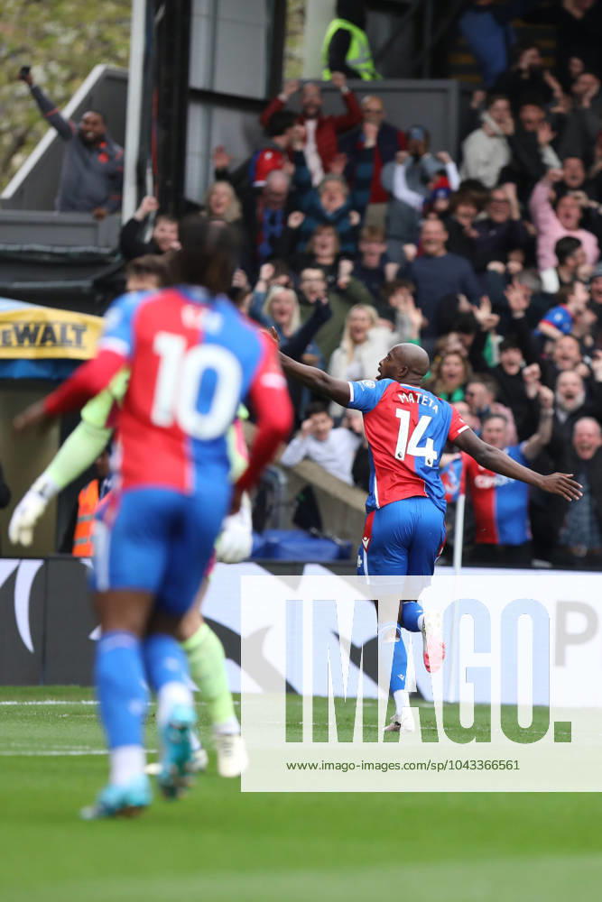 Jean-Philippe Mateta of Crystal Palace celebrates his goal during the Premier League match between Crystal Palace and Manchester City at Selhurst Park, London, England on 6 April 2024.