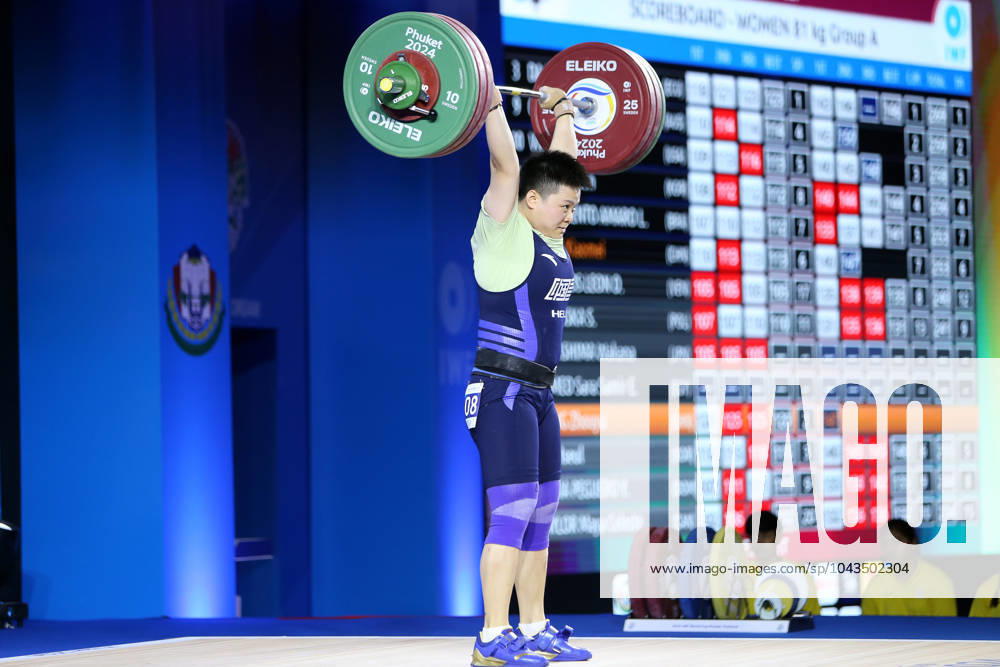 (240409) -- PHUKET, April 9, 2024 -- Wang Zhouyu of China competes in the women s 81kg category at the International Weightlifting Federation (IWF) World Cup in Phuket, Thailand, April 9, 2024. ) (SP)THAILAND-PHUKET-WEIGHTLIFTING-IWF WORLD CUP-WOMEN S 81KG WangxTeng
