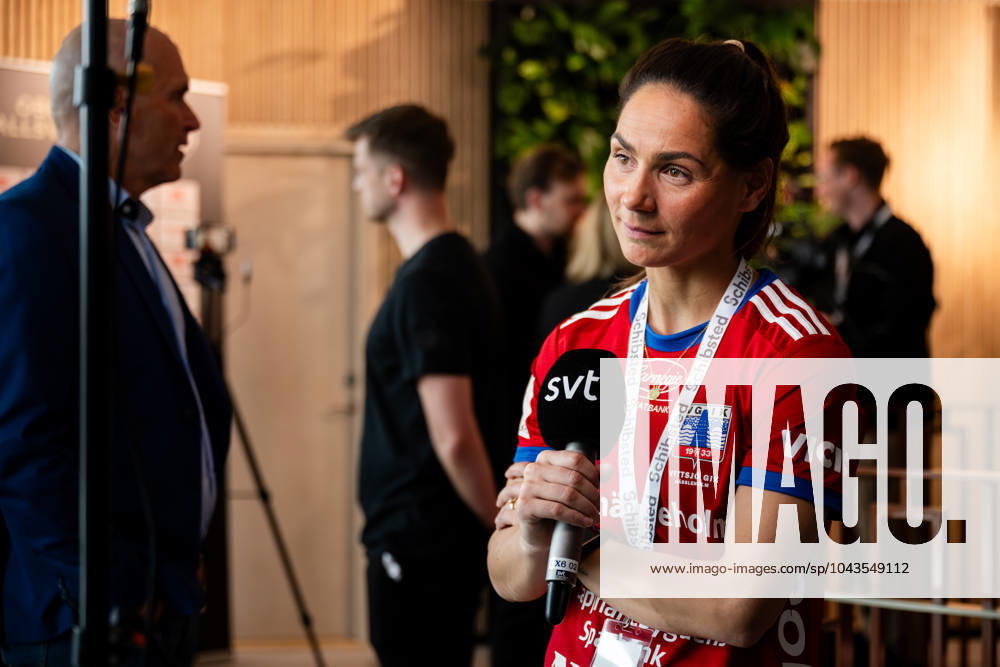 Lisa Klinga, Vittsjö GIK, is interviewed during Damallsvenskans opening meeting on April 10, 2024 in Stockholm.